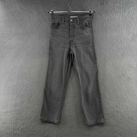 Levi’s Ribcage Straight Ankle Jeans Gray Denim High Rise Size 26 W26 L27 - Picture 2 of 14